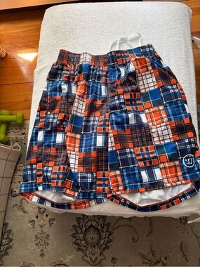 Warrior Lacrosse Shorts Orange and Navy Plaid Swim Shorts